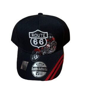 Route 66 Black Motorcycle Hat NEW Red Biker Highway Biker